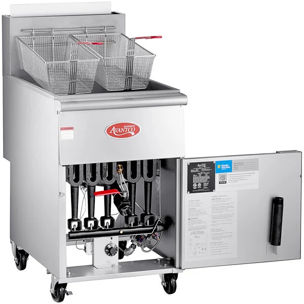 Avantco FF100 Natural Gas 70-100 lb. Stainless Steel Tube Floor Fryer - 150,000 BTU - Image 3